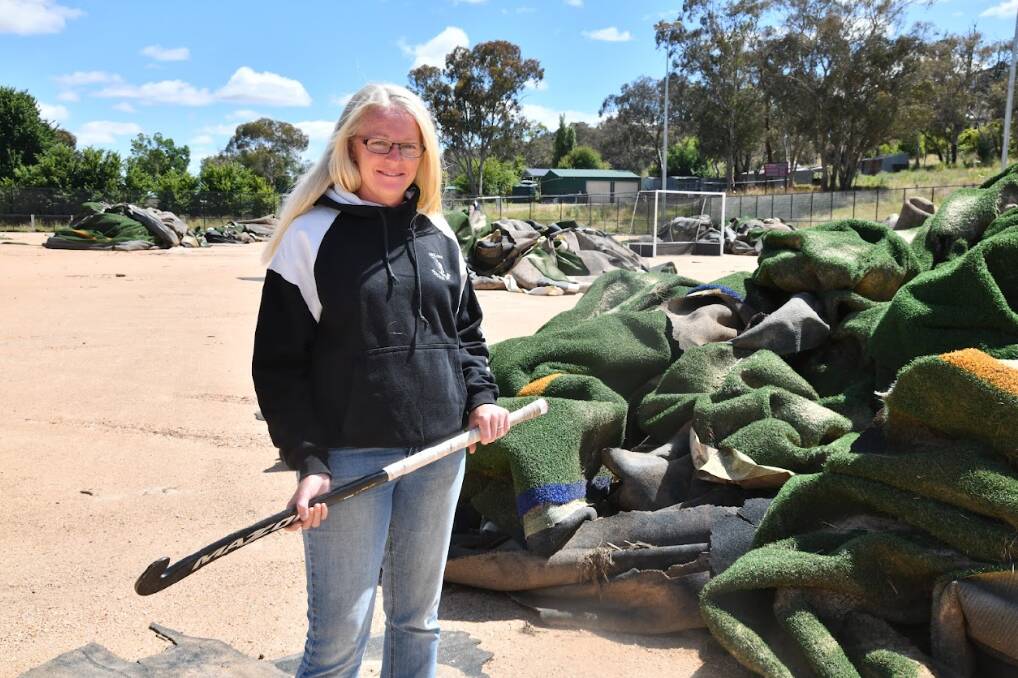 File image of Molong Hockey Club treasurer Belinda Mills roughly one month following the November 2022 record-level flooding. Picture by Jude Keogh.