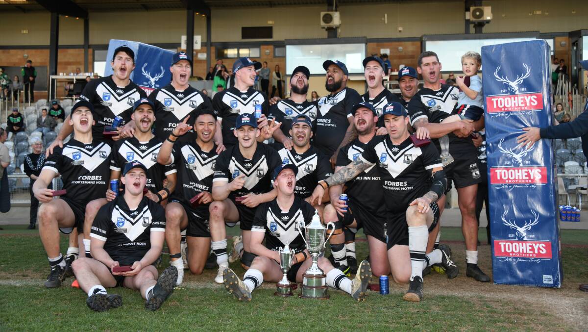 The Forbes Magpies celebrate winning the 2022 Peter McDonald Premiership grand final at Apex Oval. Picture by Amy McIntyre