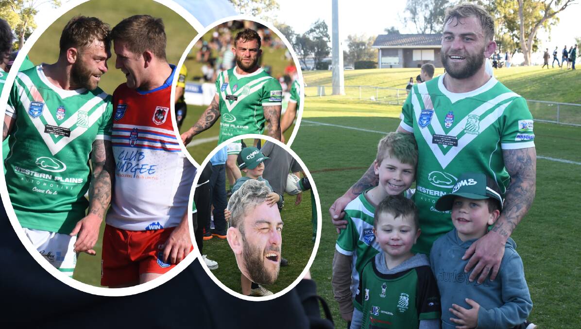Jyie Chapman with his sons Beckham, Jagger and Maddix after the grand final victory and (insets) moments from the win over Mudgee. Pictures by Amy McIntyre