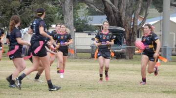 Grenfell League Tag took on Eugowra during the Woodbridge Cup Indigenous Round and Grenfell's pink day. Image by Deidre Carroll.