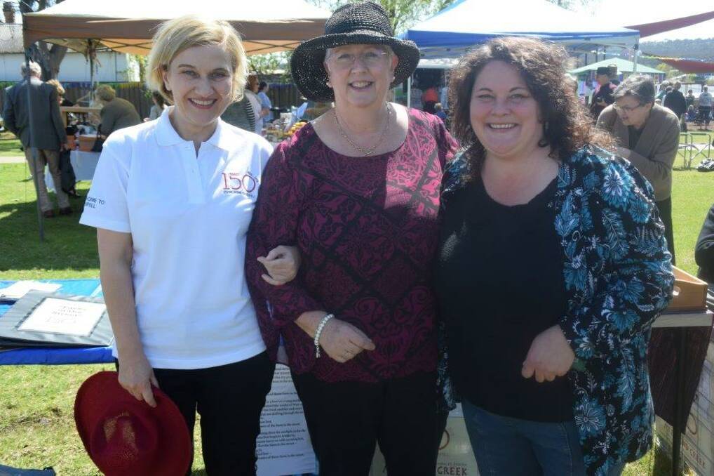Margery Nicoll, Alison Rumps and Ngaire Soley at the Grenfell sesquicentenary celebration at Taylor Park, Grenfell, on 2 October 2016. Ngaire oversaw the publications of the first articles, Faces in the Street.